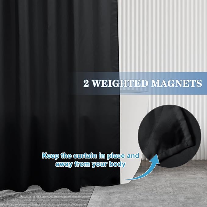 Nasitos Fabric Shower Curtain Liners 2 Pack - W72 x H72 - Washable & Water Resistant Lightweight Cloth Shower Liners for Bathroom, Soft Hotel Quality, Standard Size (Black, 4 Magnets Included)