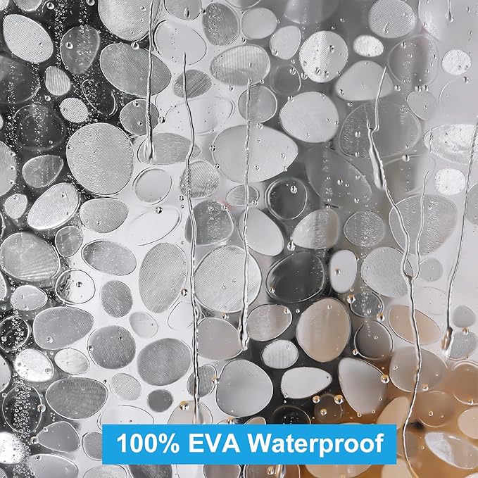 UFRIDAY Clear Shower Curtain 48 x 72 inches,3D Cobblestone Stall Shower Curtain Liner for Bathroom Water Repellent EVA Plastic Shower Liners with 2 Big Heavy Magnets