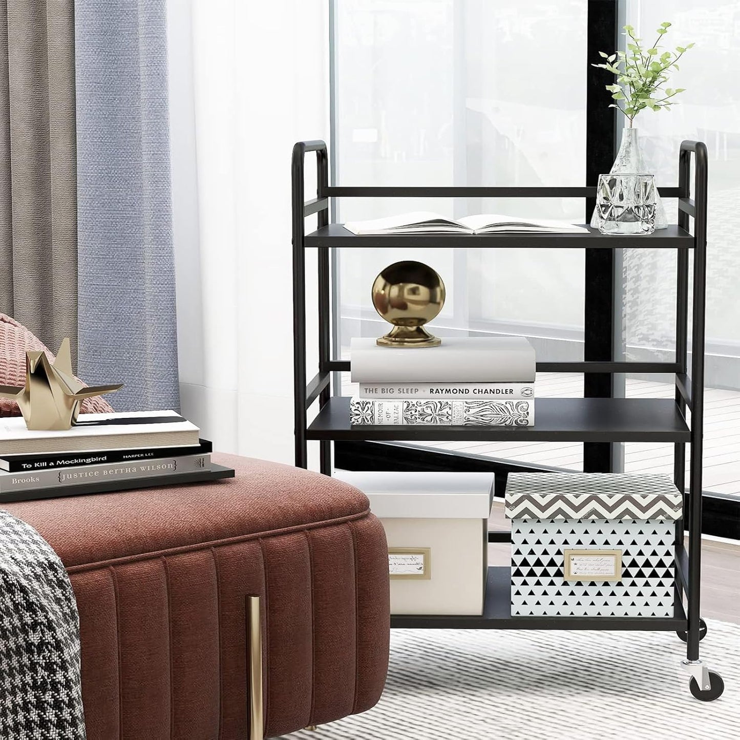 HDANI 3 Tier Metal Utility Multipurpose Rolling Cart,Large Capacity Heavy Duty Cart with Lockable Wheels Rolling Cart with 2 Lockable Wheels for Home,Office,Kitchen,Bathroom,Bedroom(Black)