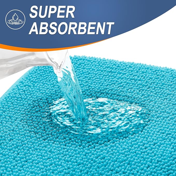 OLANLY Thick Memory Foam Bath Mat Rug 24x16, Extra Soft Absorbent Bathroom Rug, Quick Dry Bath Mats, Non-Slip, Machine Washable Carpet for Bathroom, Tub and Shower, Home Decor Accessories, Aqua Sky