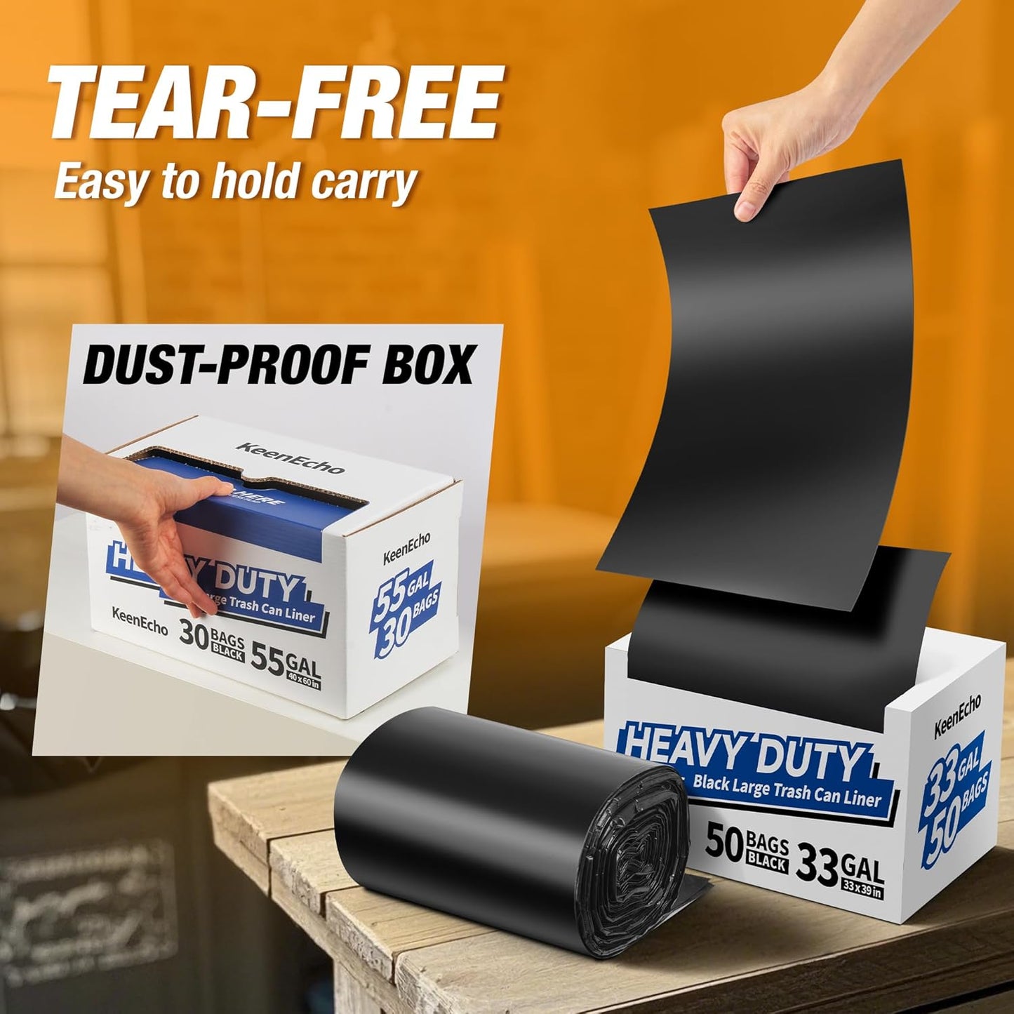 Heavy Duty Contractor Trash Bags 55-60 Gallon, 30 Count, 1.5Mil Extra Thick, Strong Black Garbage Bags, Leakproof Star Seal for Construction, Yard, Demolition Debris