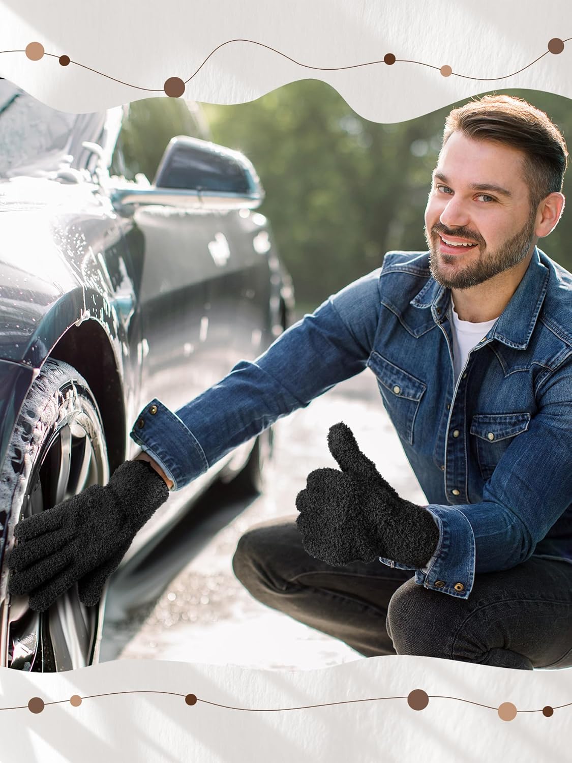 Patelai 3 Pairs Microfiber Plant Dusting Gloves Leaf Cleaning Gloves for Indoor Plants, Blinds, Furniture, House(Small,Black, Brown, Dark Brown)