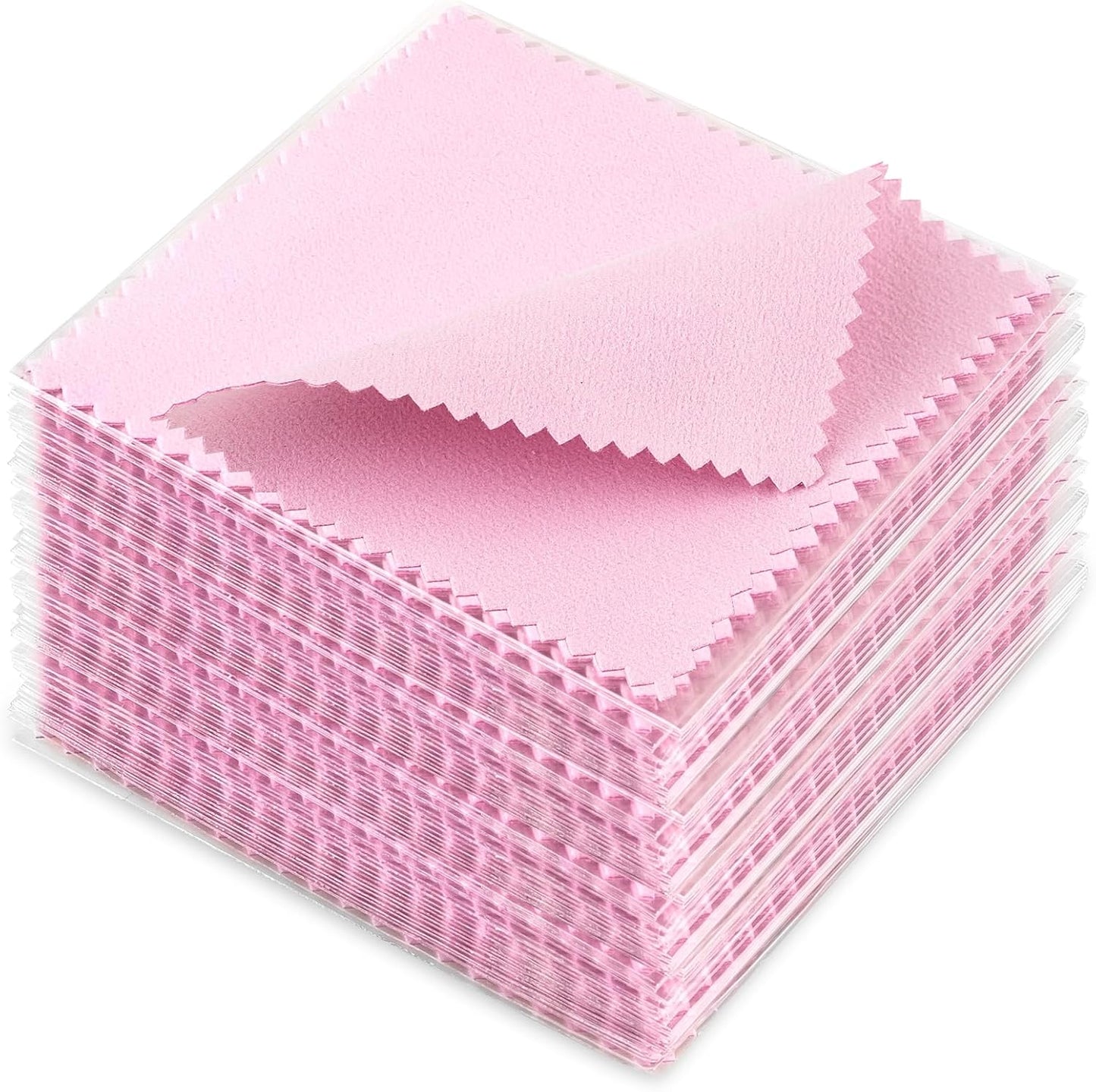 100 Pack Jewelry Polishing Cloth, 3.15" x 3.15" Pink Cleaning Cloths, Small Silver Cleaning & Polishing Cloth for Jewelry, Individually Wrapped.