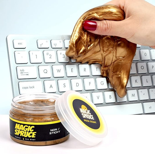 Magic Spruce Car Cleaning Gel Kit with Non Sticky Luxury Gold Car Cleaning Putty Reusable Universal Detailing Kit, Rose Scented Laptop Keyboard Cleaning Gel in Containers