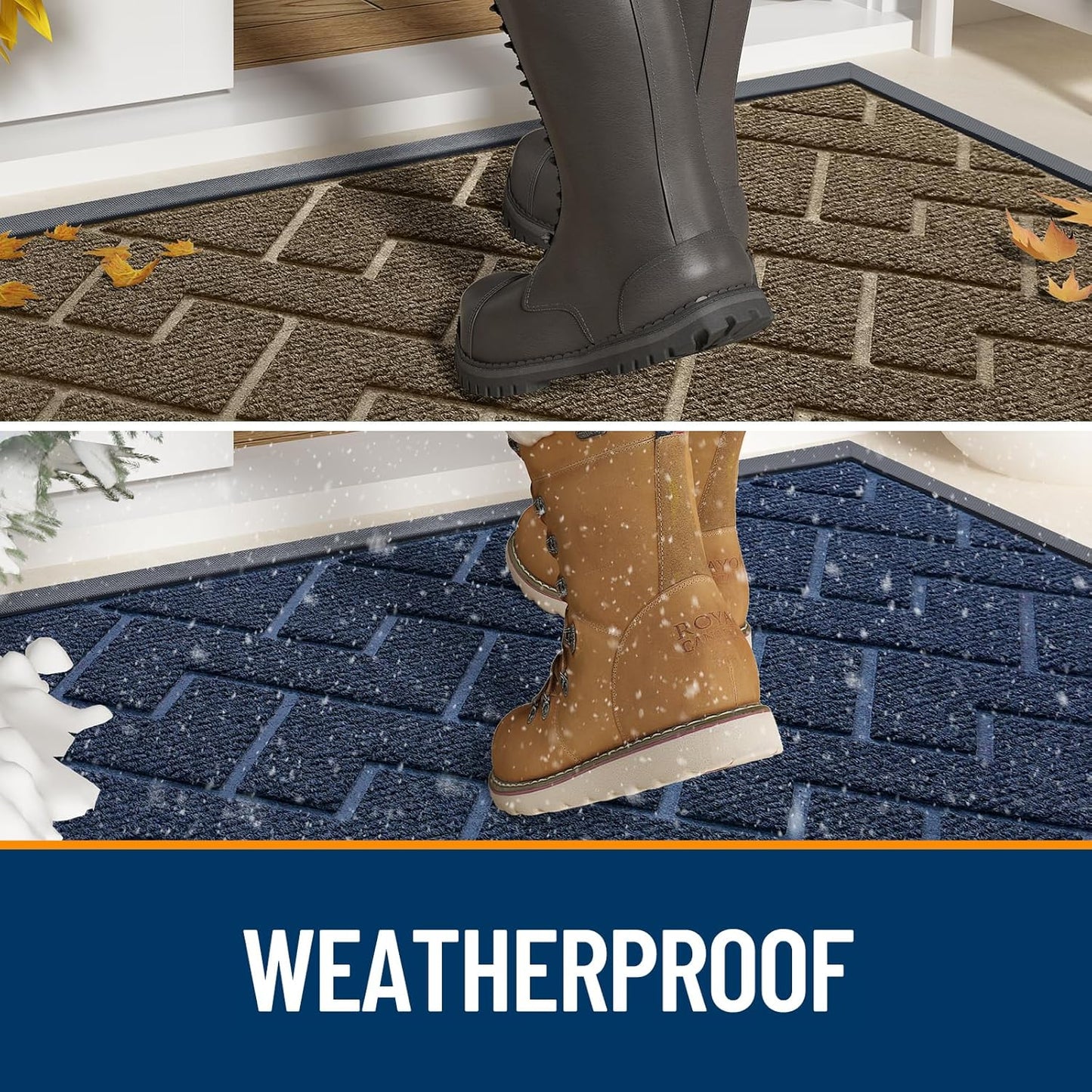 OLANLY Front Door Mat Indoor Outdoor Entrance, Waterproof All-Season, All-Weather Doormat, Sturdy Natural Rubber, Low Profile, Easy Clean Patio Porch Entryway Mat, Herringbone Brick (Wine Red, 59x23)