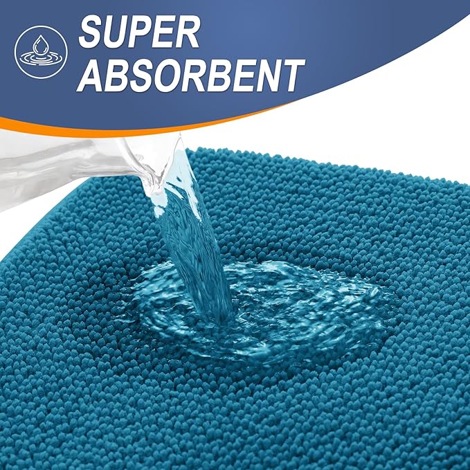 OLANLY Thick Memory Foam Bath Mat Rug 47x24, Extra Soft Absorbent Bathroom Rug, Quick Dry Bath Mat, Non-Slip, Machine Washable Carpet for Bathroom, Tub and Shower, Home Decor Accessories, Peacock Blue