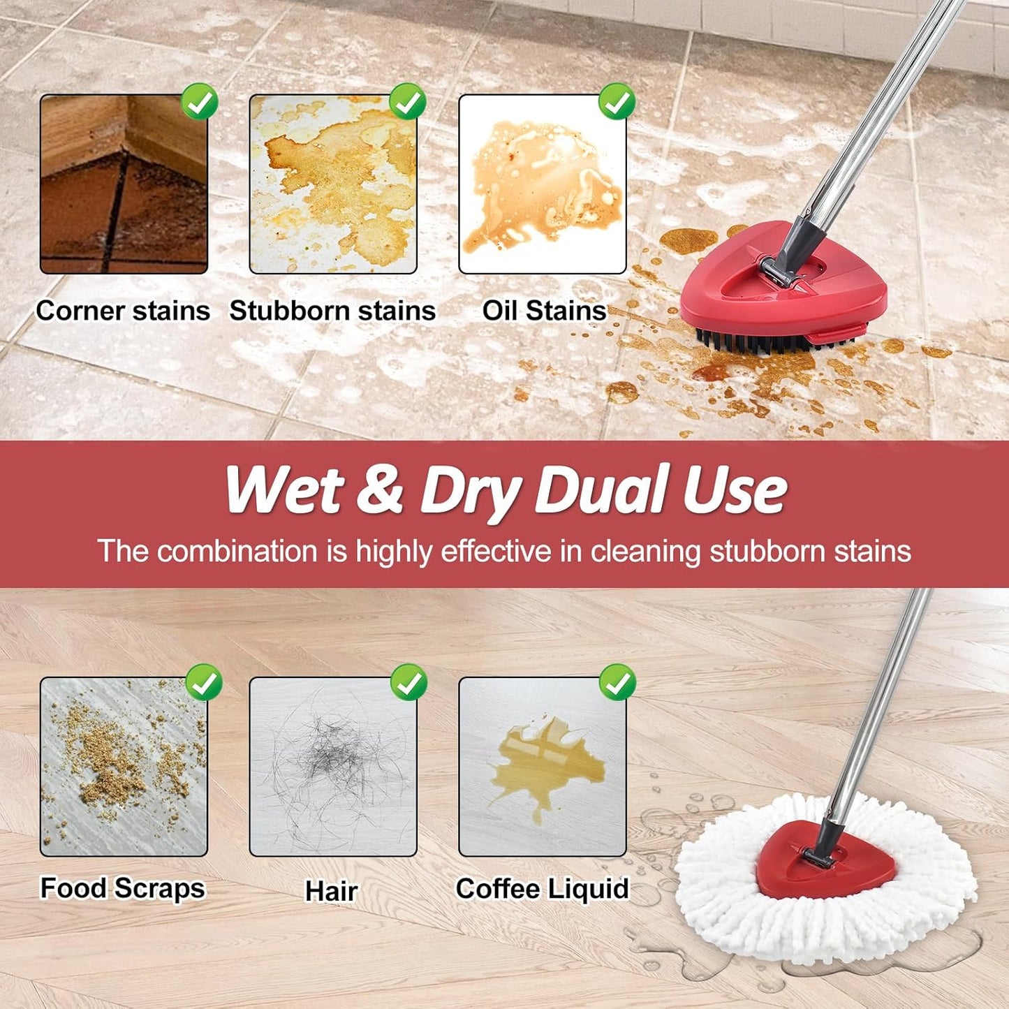 Mop Heads Replacements,Scrubber Head,Base and Pedal Bearing Replacement Combo Set for O-Cedar EasyWring 1-Tank System,Microfiber Mop Replace Head and Scrub Brush for Multi Surface Floor