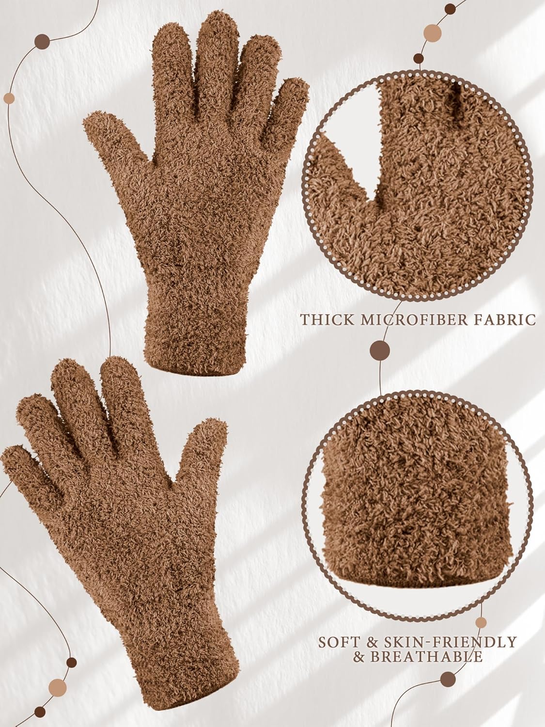 Patelai 3 Pairs Microfiber Plant Dusting Gloves Leaf Cleaning Gloves for Indoor Plants, Blinds, Furniture, House(Medium,Black, Brown, Dark Brown)