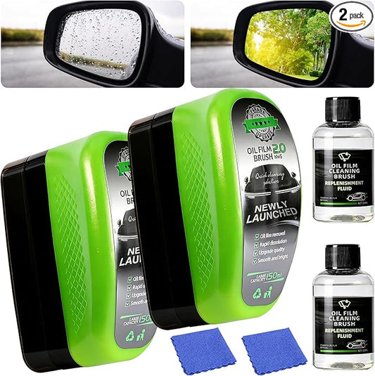 Clear Vision Glass Cleaner -Oil Free Car Glass Brushes, Upgrade 2.0 Cleaner, Automotive Oil Film Cleaning Brush for Car Windows, Clearvision Cars Windshield Cleaner Tool (2Pc's/Set)