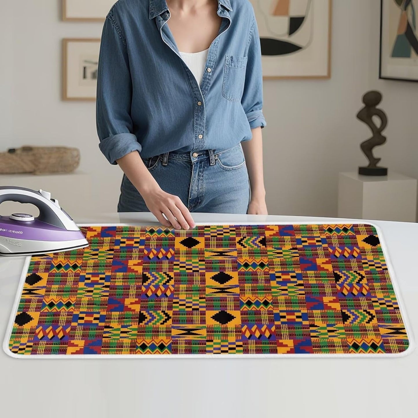 Ironing Mat Pad for Table Portable Travel Iron Blanket African Print Ironing Board Covers Tribal Pressing Mat Heat Press Pads 32x16 Inches,Yellow