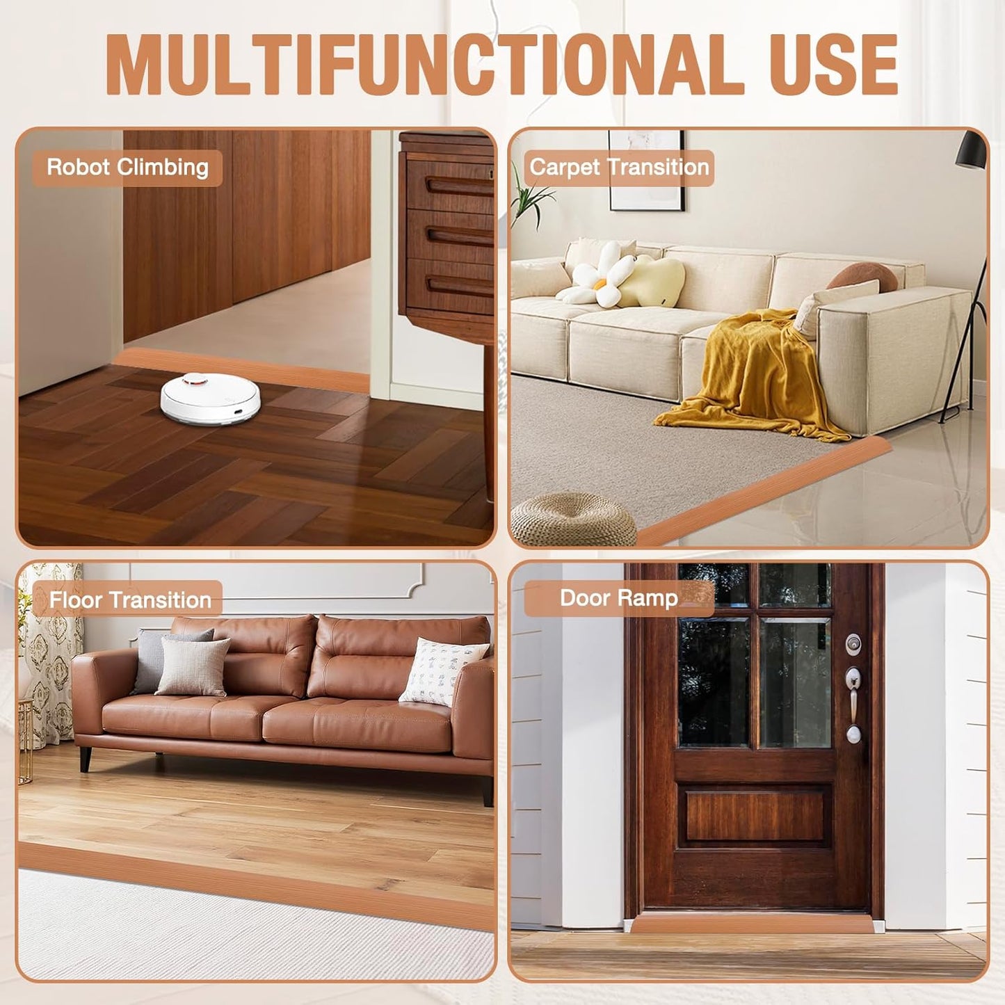 Floor Transition Strip Self Adhesive Vinyl Door Threshold for Doorways Carpet Edging Trim Overlap Edge Reducer for Laminate Floor, Carpet, Tile (Yellow Oak Grain, 1/5" to 2/5", 3.3Ft)