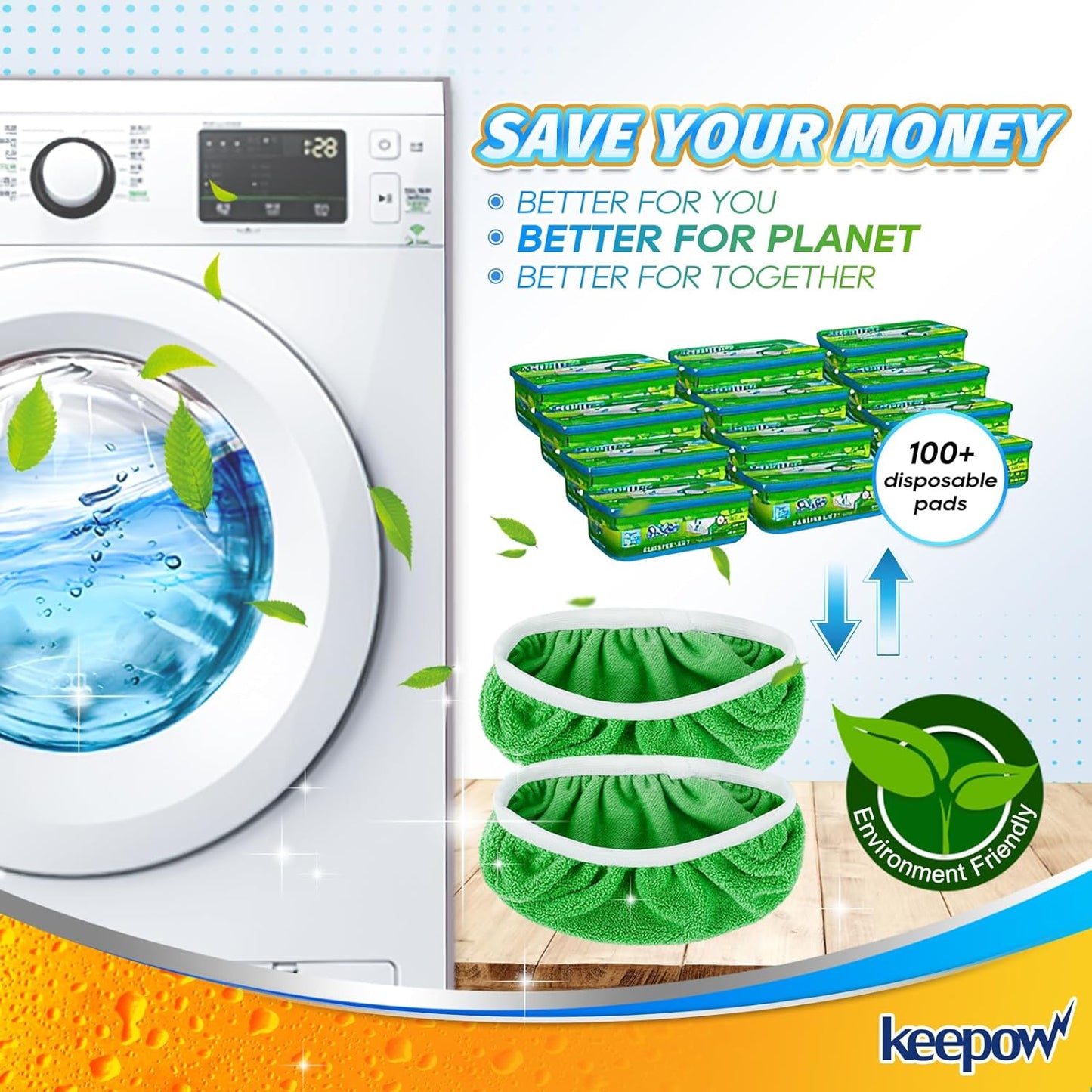 KEEPOW Reusable Wet Pads Refills Compatible with Swiffer Sweeper Mop, Dry Sweeping Cloths, Microfiber Wet Mopping Cloths for Hardwood Floor Cleaning, 12 Pack (Mop is Not Included)