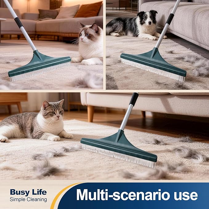 Yocada Carpet Rake for Pet Hair Removal Reusable Pet Hair Remover Telescopic Carpet Scraper Sweeper Cat Dog Hair Remover Rake Brush for Rugs Mats 56.69"