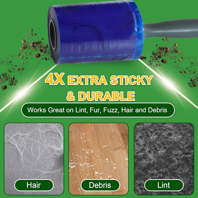 Lint Rollers Pet Hair Value Pack of 500 Sheets, Extra Sticky Lint Remover for Dog & Cat Fur, Clothes, Furniture, Couches Reusable Rollers for Fuzz, Fluff & Hair (Blue, 2 Count / 500 Sheets)