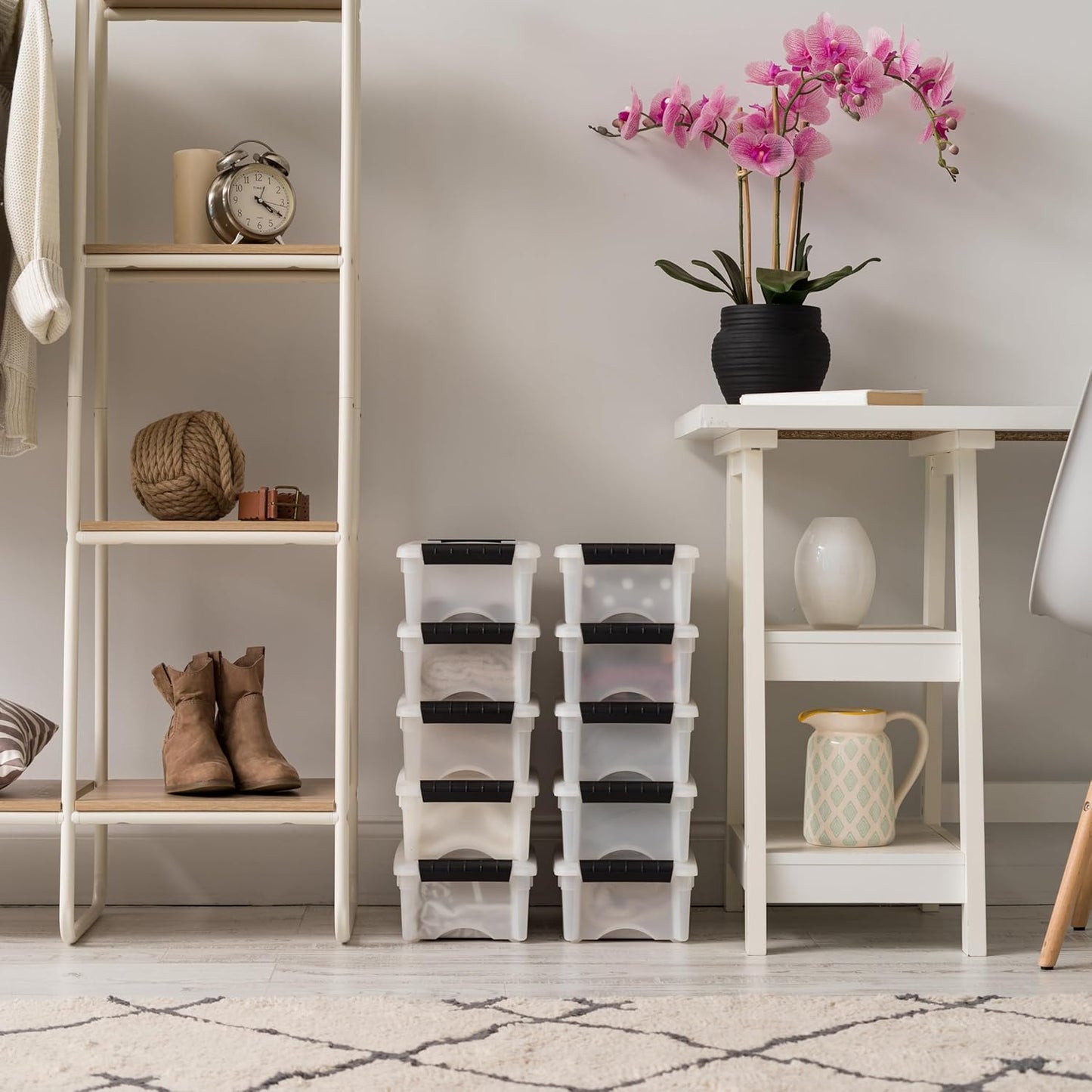 IRIS USA 6 Qt Stackable Plastic Storage Bins with Lids, 10 Pack - BPA-Free, Made in USA - Discreet Organizing Solution, Latches, Durable Nestable Containers, Secure Pull Handle - Pearl