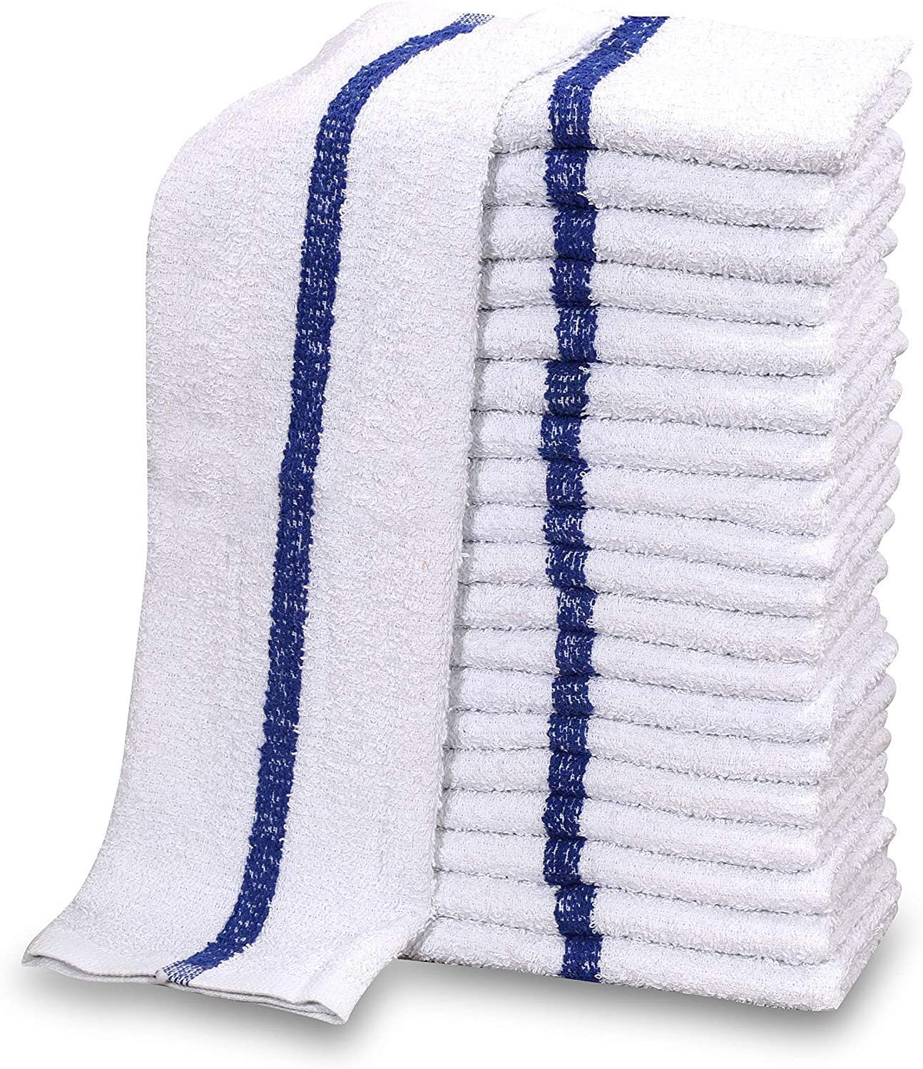 GOLD TEXTILES New Cotton Blend White Restaurant Bar Mops Kitchen Towels (36, Blue Stripe)