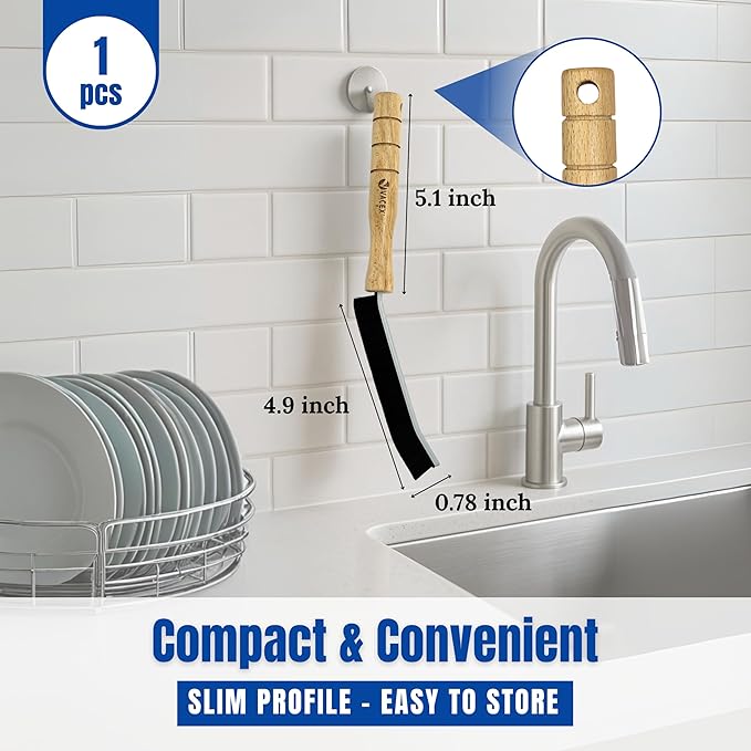 Hard Bristle Crevice Cleaning Brush with Long Wooden Handle - Multifunctional Gap Scrub Brush, Home Essentials, Bathroom Cleaner Tools for Household Use (Crevice Brush)