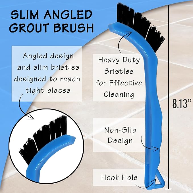 Grout Brush - 6 Pk Grout Cleaner Brush - Shower Tile Scrubber - Crevice Cleaning Brushes - Grout Scrub Brush with Handle for Floor, Kitchen
