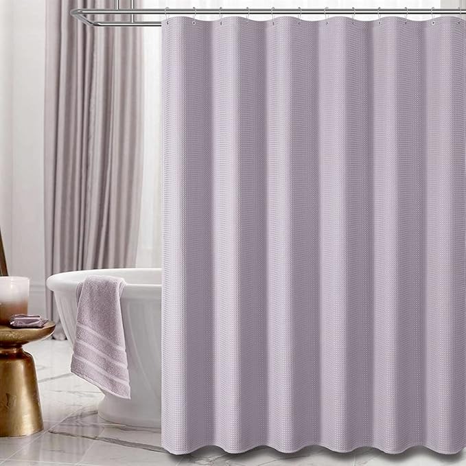 Dynamene Long Fabric Shower Curtain - 78 inch Long Waffle Weave Weighted Cloth Shower Curtains for Bathroom, Neutral Heavy Duty Hotel Spa Luxury Bath Curtain Set with 12 Hooks, 72x78, Lavender