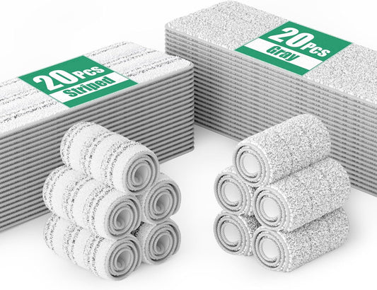 JOYMOOP Flat Mop Pads, Microfiber Mop Cleaning Pads, Washable Pads, Pads Replacement Flat Mop or Mop Bucket Set, Pack of 50 Refills 13inch - Grey and Stripe