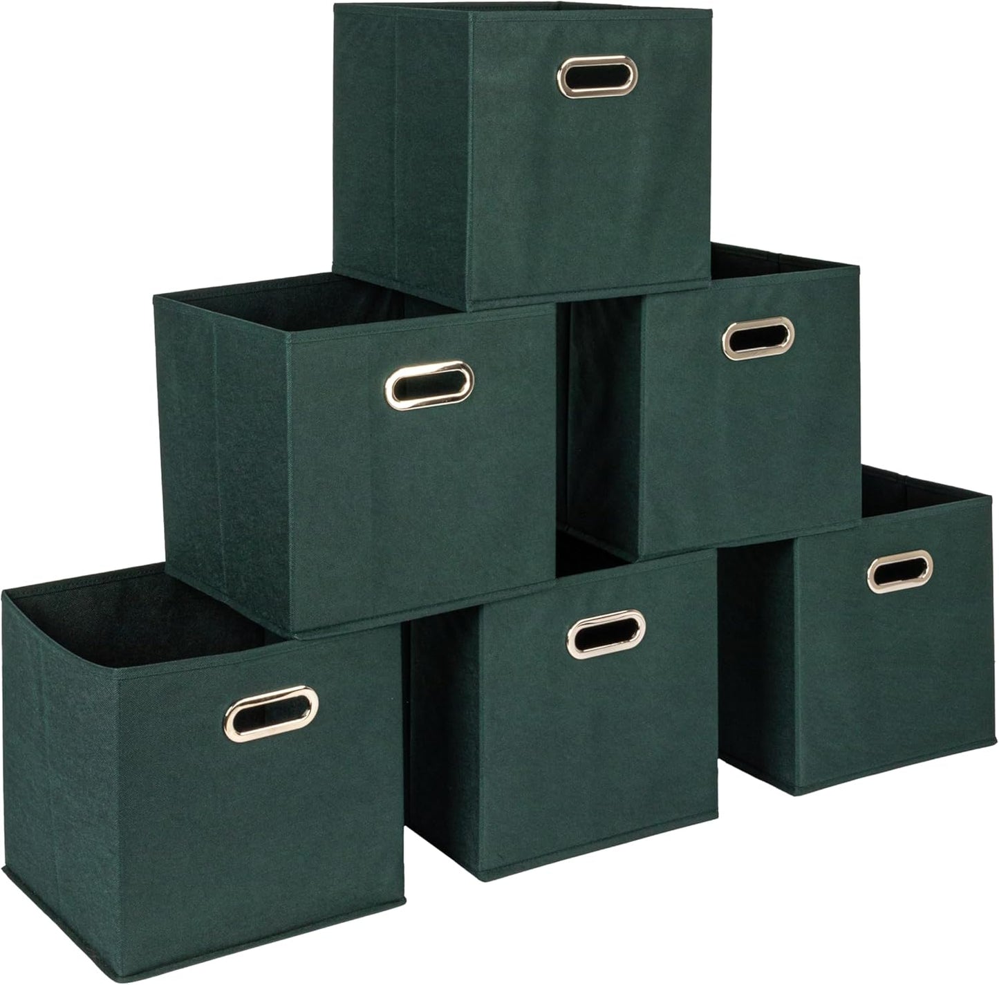 Household Essentials Fabric Storage Cube Bins, 6 Piece Set, Strong Poly-Woven Fabric, Chipboard Sides, Grommet Front Handle, Stackable and Foldable, Classic Design, Dark Green