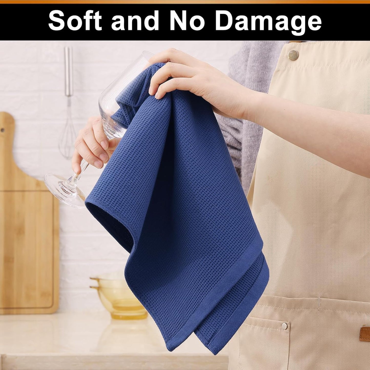 Homaxy 100% Cotton Waffle Weave Kitchen Towels - 6 Pack Soft and Absorbent Dish Towels - 16 x 26 Inches Quick Dry Hand Towels - Navy Blue