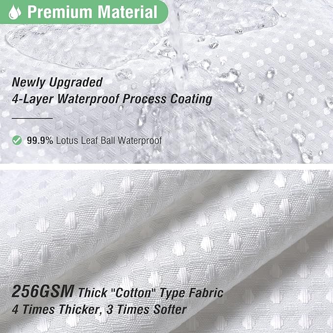 Dynamene Extra Long Shower Curtain,96 Inch Long Waffle Weave Heavy Duty Thick Fabric Bathroom Shower Curtain, Neutral Weighted Hotel Bath Curtain Set with 12 Plastic Hooks,72x96, White