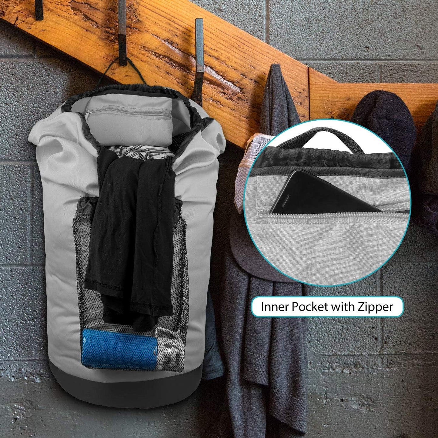 Dalykate Backpack Laundry Bag, Laundry Backpack with Shoulder Straps and Mesh Pocket Durable Nylon Clothes Hamper Bag with Drawstring Closure for College, Travel, Laundromat, Apartment
