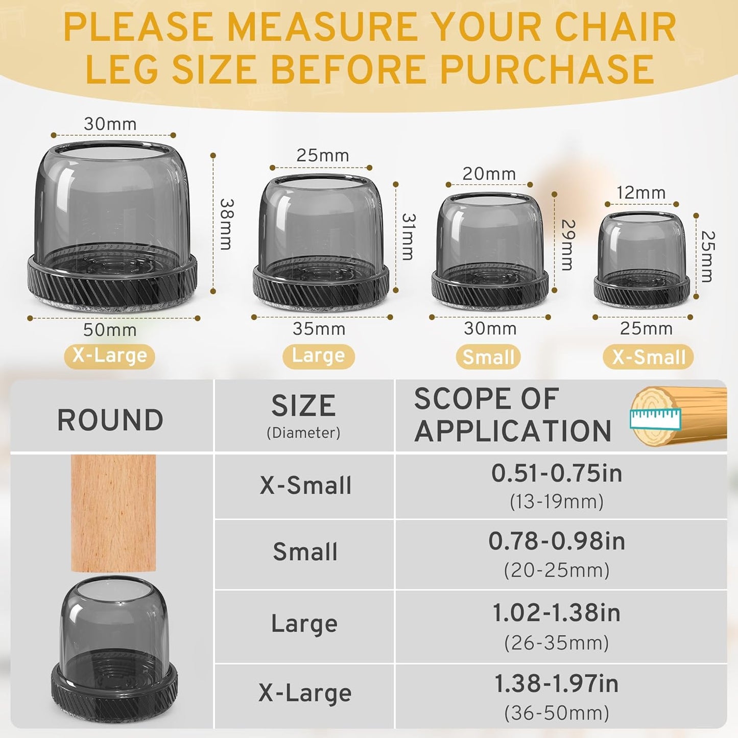 24PCS Round Chair Leg Floor Protectors, Furniture Sliders, Chair Leg Protectors for Hardwood Floors, Non-Slip Felt Furniture Pads, Silicone Cap Covers to Protect Floors, (Fit 0.75" - 1.1")