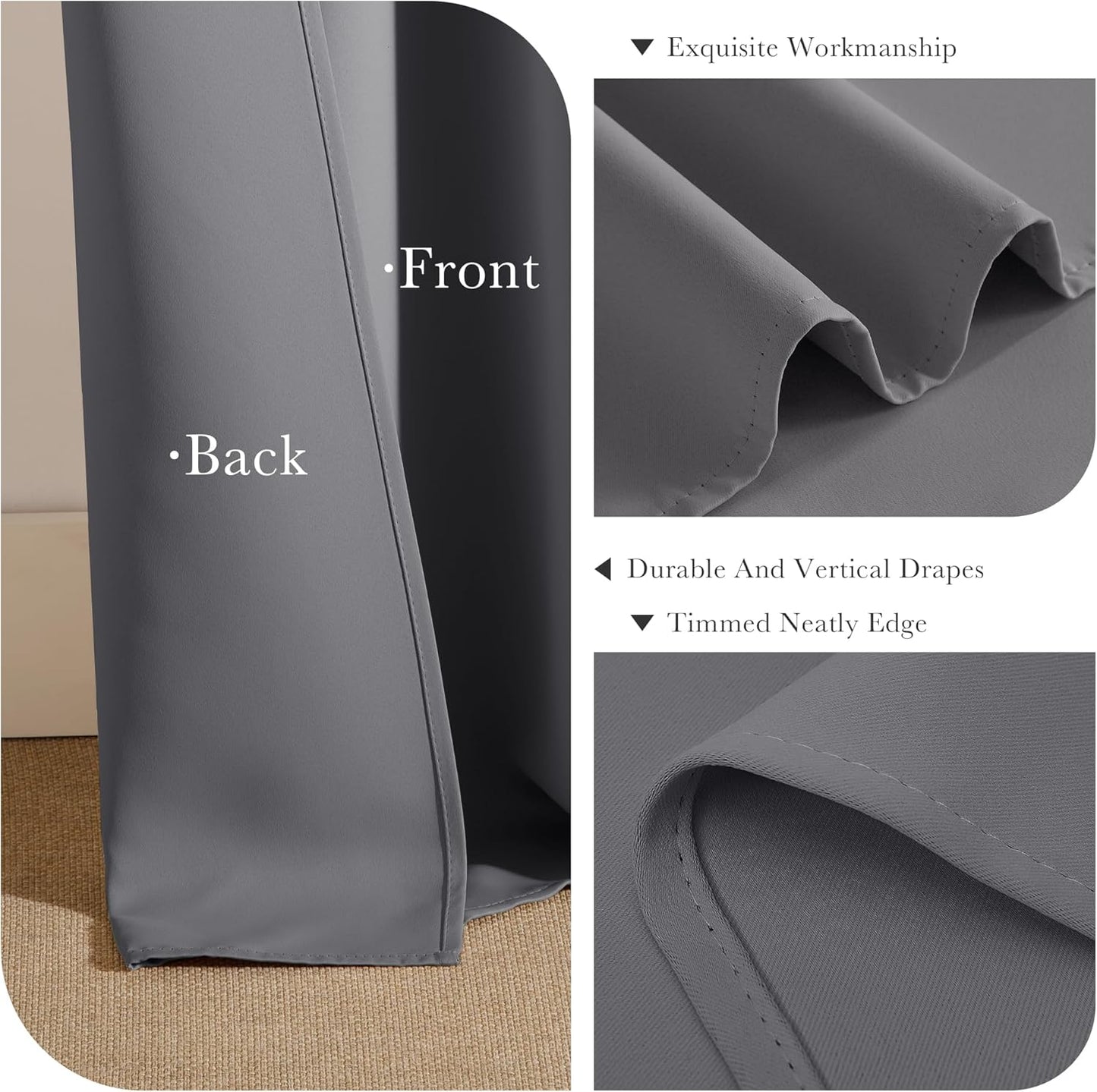 PONY DANCE Grey Blackout Curtains - Thermal Insulated Grommet Curtain Panels Room Darkening for Kitchen/Bedroom Window Treatments Home Decoration, 42 Inches Wide by 45 Inches Long, 1 Pair