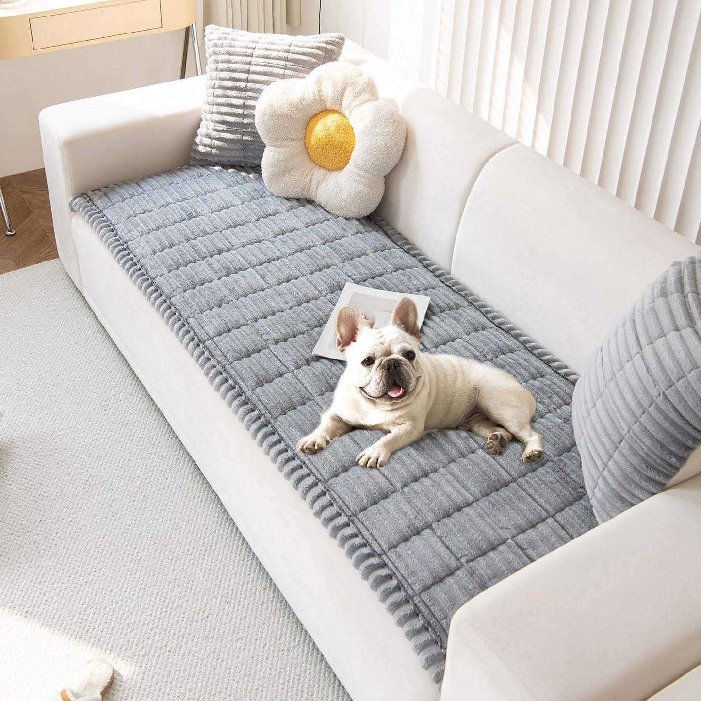 OTOB Couch Cover for Dogs Washable, Non Slip Plush Fuzzy Sofa Covers for 3 Cushion Couch Pet Friendly, Soft All Seasons Sofa Slipcover Cozy Furniture Protector (Gray, 31.5" x 82.7")