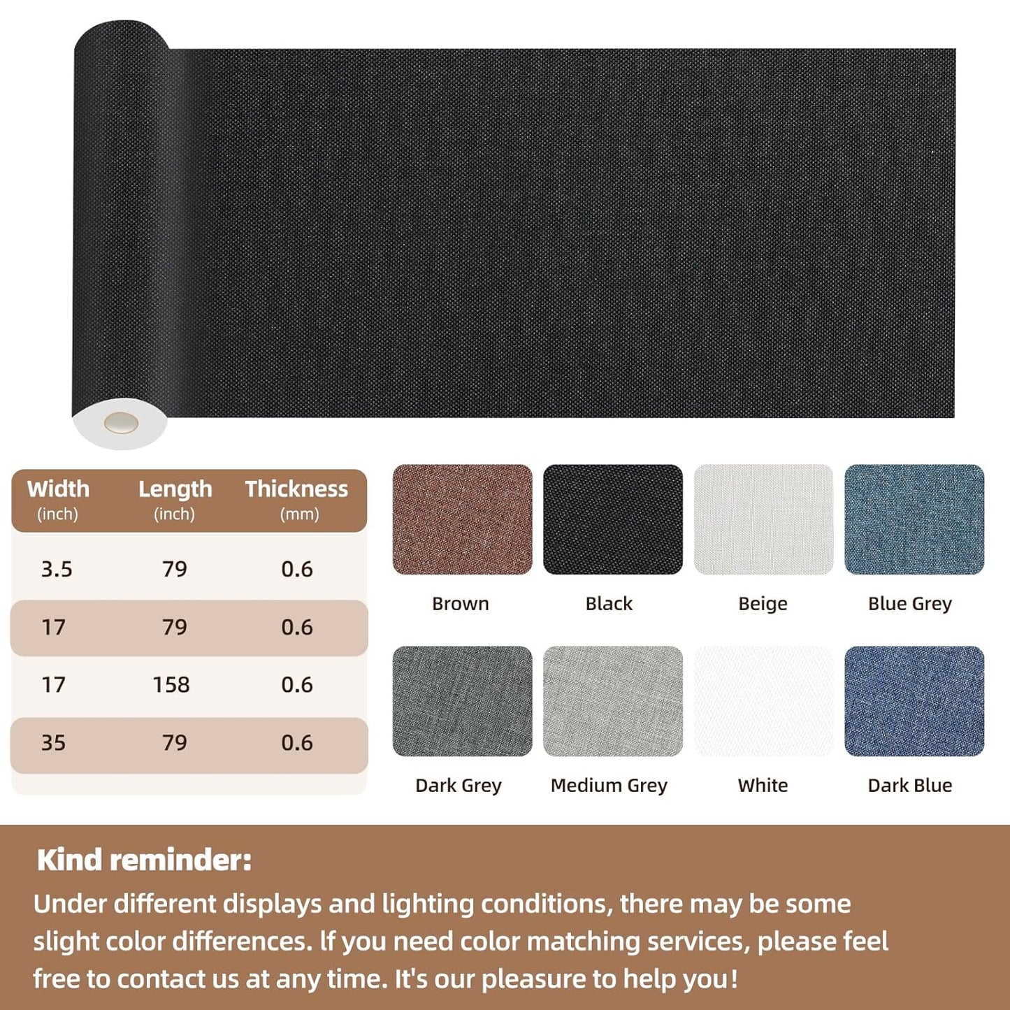 Fabric Repair Patch, Fabric Large Repair Tape, Self-Adhesive Patches for Furniture, Sofa, Car Interior, Shoes, Hand Bag, Clothing (Black, 3.5X79 Inch)
