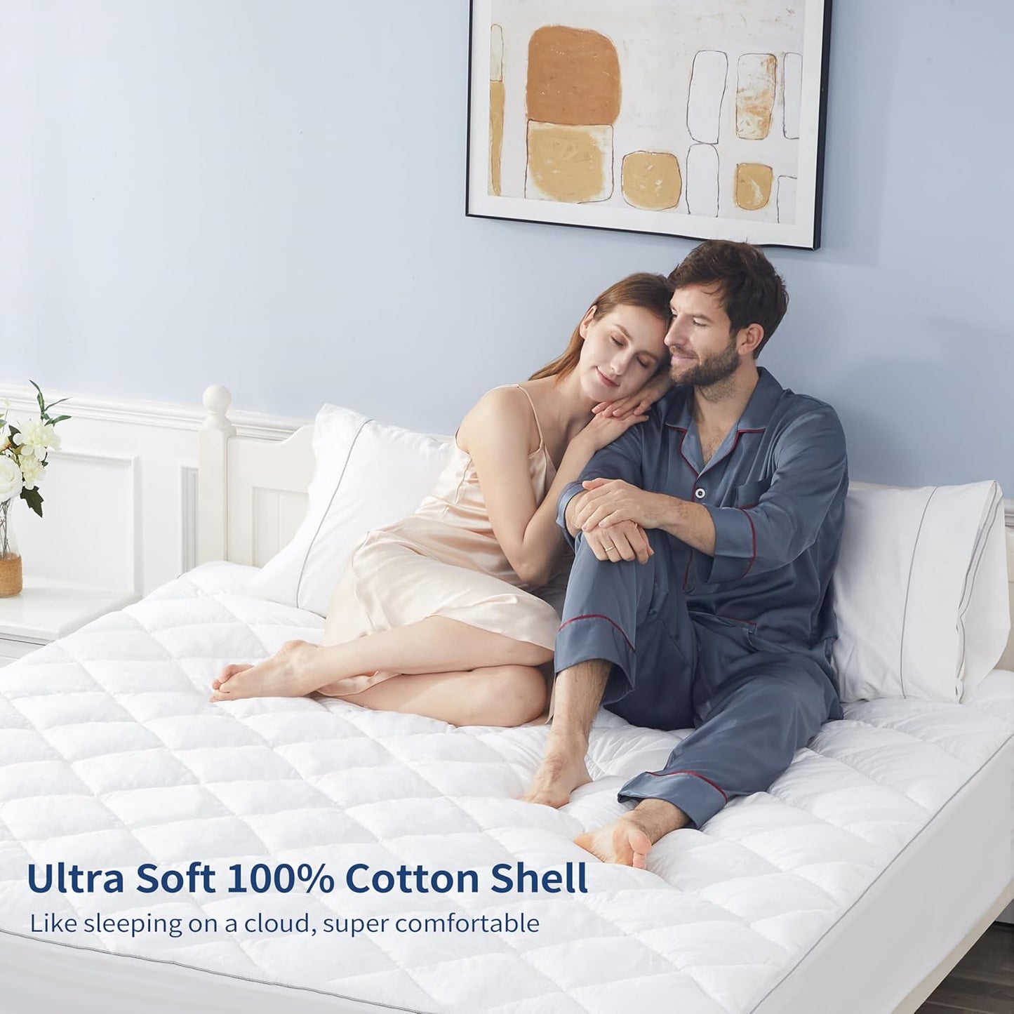 Sunflower California King Mattress Pad Cover, Cotton Mattress Cover Hypoallergenic, Extra Deep Pocket 18"-22" Quilted Mattress Protector Cal King Size Thin Version, Soft Breathable and Noiseless