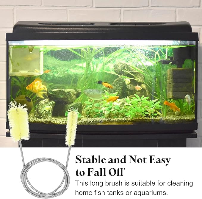 HARFINGTON 3pcs Flexible Long Drain Brush Straw Cleaner Set 35.4" Stainless Steel Double Ended Hose Brush with 8" Nylon Long Tube Pipe Cleaning for Fish Tank Sink Pipe, Yellow