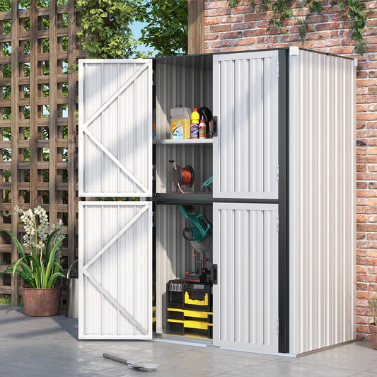 AECOJOY Outdoor Storage Cabinet, Outdoor Cabinets Waterproof with Shelves, Large Lockable Storage Cabinet Metal Vertical Storage Shed Tall Weatherproof Garden Sheds & Outdoor Storage White