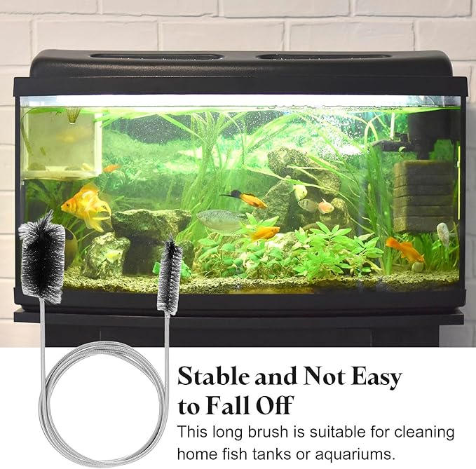 HARFINGTON 3pcs Flexible Long Drain Brush Straw Cleaner Set 61.02" Stainless Steel Double Ended Hose Brush with 8" Nylon Long Tube Pipe Cleaning for Fish Tank Sink Pipe, Black