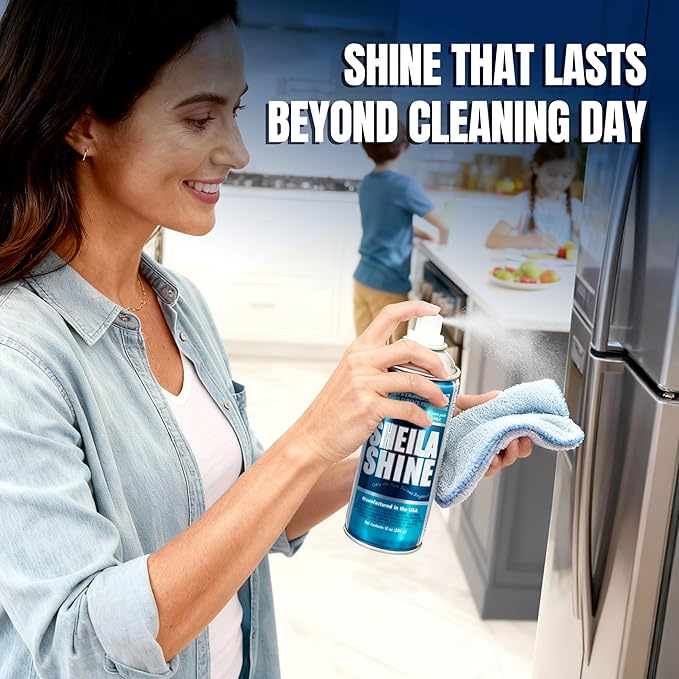 2 x 10oz Sheila Shine Stainless Steel Cleaner and Polish w/ Microfiber Cloth - Cleans, Polishes & Protects Kitchen Appliances, Refrigerators, Sinks, Ovens & Grills - Stainless Cleaner for Appliances