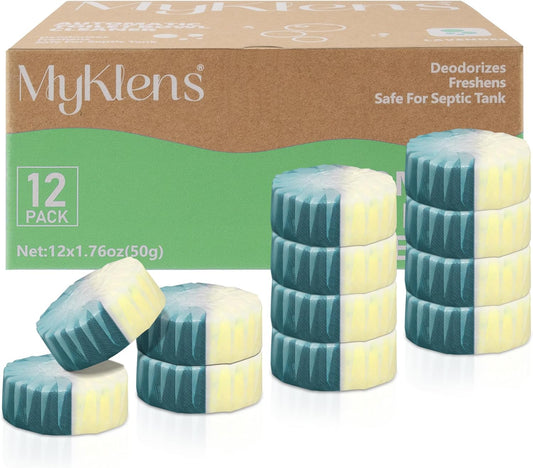 Toilet Bowl Cleaner Tablets, Automatic Toilet Bowl Cleaners, Long-Lasting Toilet Tabs Drop in Tank for Deodorizing & Descaling, Green & Yellow, 12 Packs
