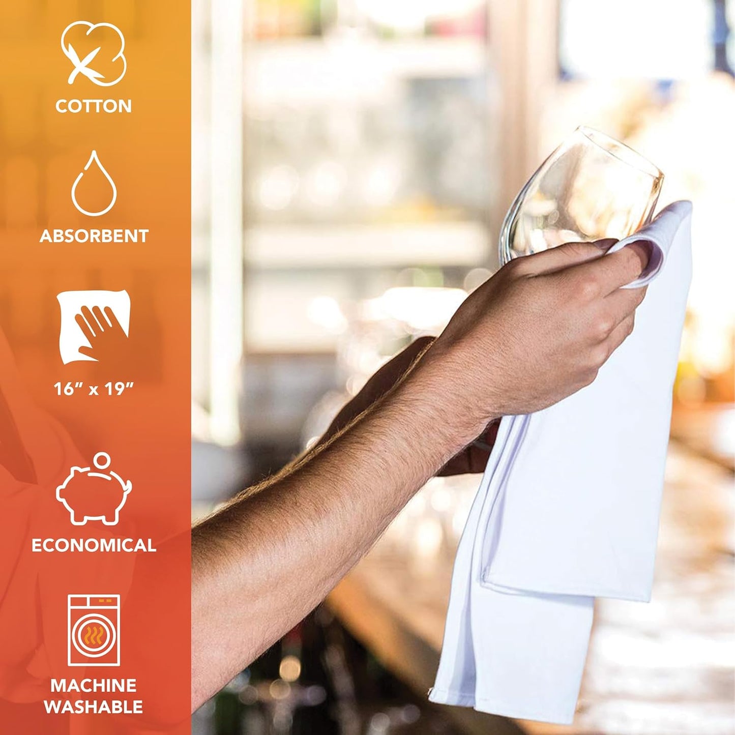 Arkwright Qwick Wick Bar Mop Towels Bulk - (Case of 60) 100% Cotton Quick Dry Dishcloths, Super Absorbent Multipurpose Cleaning Rags for Restaurants, Kitchen, Bathroom, Hotel, 16 x 19 in, Red Stripe