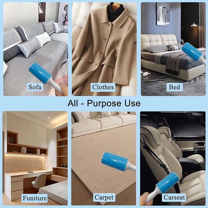 Reusable Washable Lint Roller 3 Pack, Sticky Gel Lint Rollers, Cat Dog Pet Hair Lint Remver Cleaner for Clothes, Carpet, Travel, 1 Large Roller with Dust Cover and 2 Mini, Portable Small Lint Brush