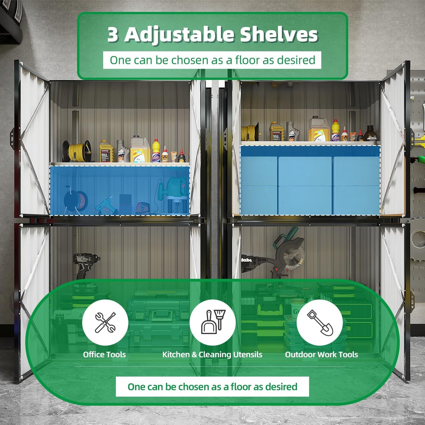 AECOJOY Large Outdoor Storage Cabinet Waterproof with Shelves, Lockable Vertical Outdoor Cabinet, Large Storage Shed Tall Weatherproof Cabinets Garden Sheds & Outdoor Storage Clearance in Dark Grey