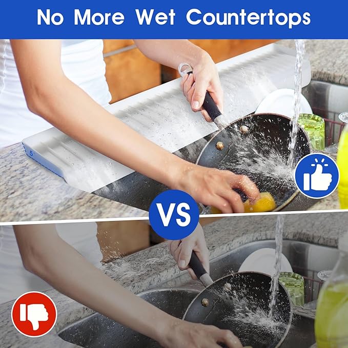 30"x4" Silicone Sink Edge Protector - Splash Guard with Suction Cups & 5° Tilt, Cuttable Edge Guard for Kitchen Sink, Bathroom,Granite & Quartz Countertops(White)