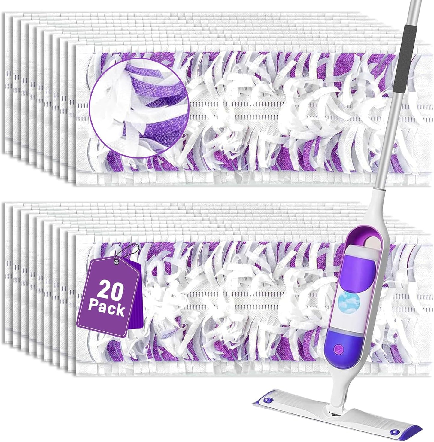 20 Pack Power Mop Pads Refills Compatible with Swiffer Power Mop Refills,Disposable Microfiber Replacement Pads for Swiffer Wet Pads Refill,Non-Washable & Unscented