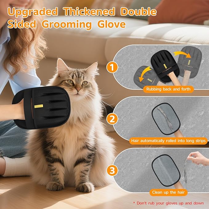 Pet Hair Removal, 2025 Newly Upgraded Five-Finger Electrostatic Pet Hair Removal Glove, Reusable Cat & Dog Hair Remover Tool for Clothing, Couch, Furniture, Carpet, Car Seat, Cat Grooming Glove -2 PCS