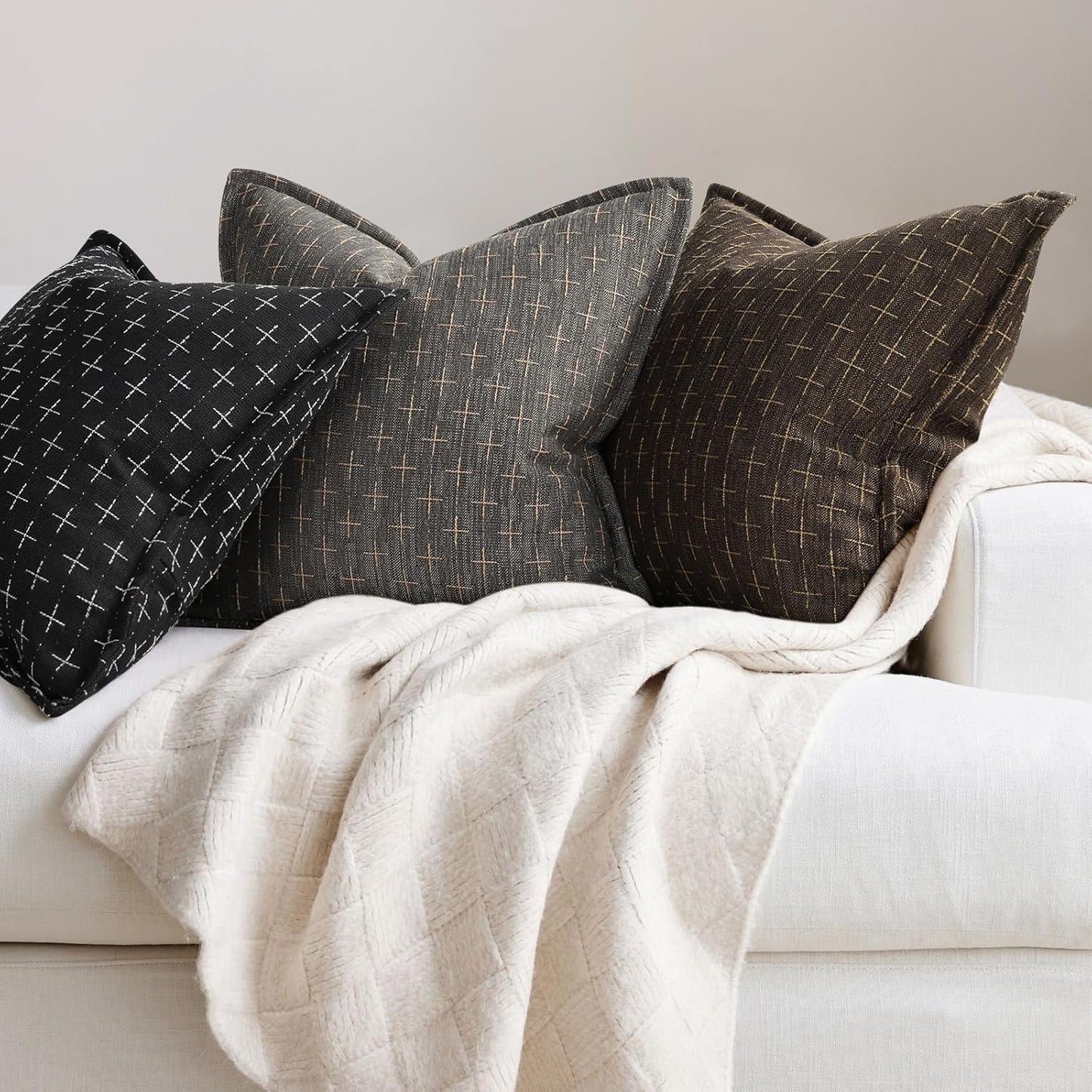 ZWJD Pillow Covers 18x18 Set of 2 Soft Polyester Textured Pillow Covers with Stylish Flange Edge Cozy Farmhouse Throw Pillows for Couch Bed Sofa Living Room