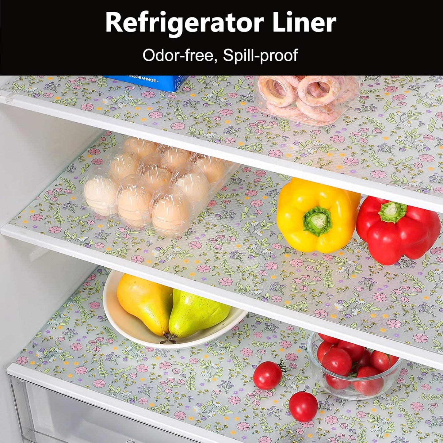 INNOLITES Non-Slip Shelf Liner – Cabinet & Drawer Liner Non-Adhesive – Waterproof Oil-Proof – Durable EVA with Floral for Kitchen Cabinets Refrigerator – BPA-Free, Easy to Cut 23.6" x 118"