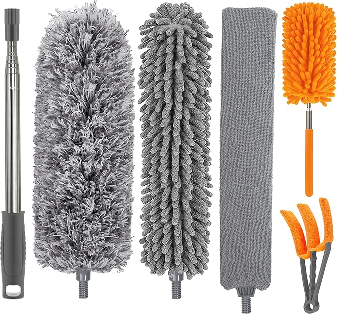 Dusters for Cleaning High Ceiling Fan, Newliton Microfiber Duster with Extension Pole 30-100" Long Handle for Ceiling Fans Blinds Cobweb Home, Orange