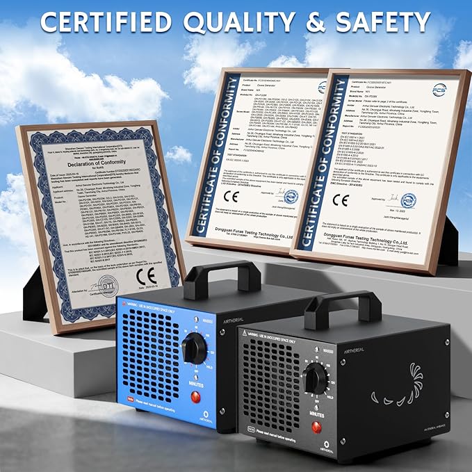 Airthereal MA5000 Commercial Ozone Generator, High Capacity Ozone Machine Odor Removal - Home Air Ionizers O3 Deodorizer for Rooms, Smoke, Cars and Pets, Eliminate Odors up to 2000sq.ft., Blue