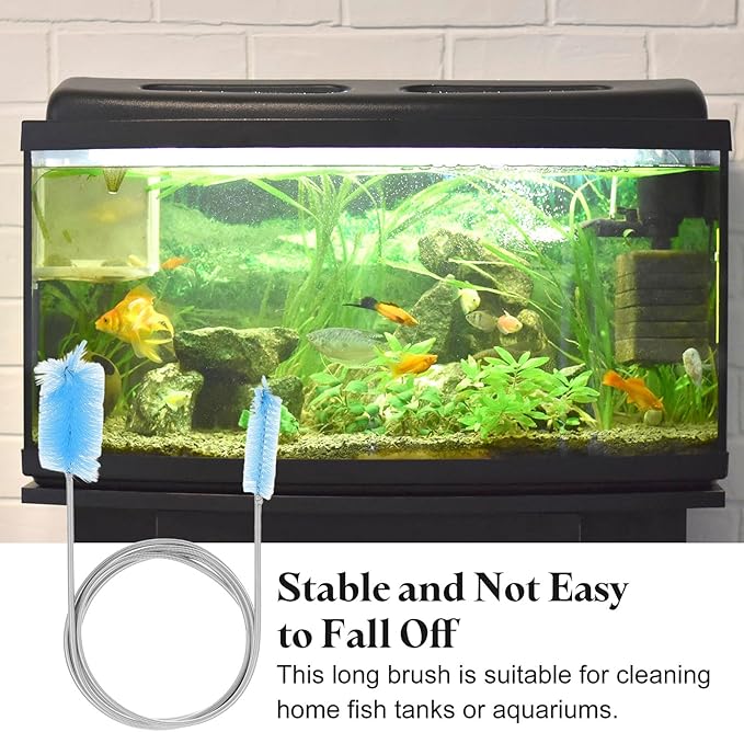 HARFINGTON 3pcs Flexible Long Drain Brush Straw Cleaner Set 61.02" Stainless Steel Double Ended Hose Brush with 8" Nylon Long Tube Pipe Cleaning for Fish Tank Sink Pipe, Blue