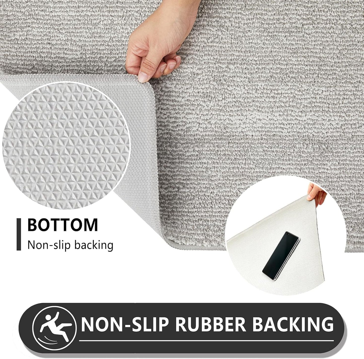 REFETONE Indoor Doormat, Front Door Mat 24"x36" Absorbent Rubber Backing Non Slip Back Door Mats, Washable Low-Profile Inside Floor Mat Door Rugs for Entryway, Resist Dirt Mud Mat for Dogs, Grey